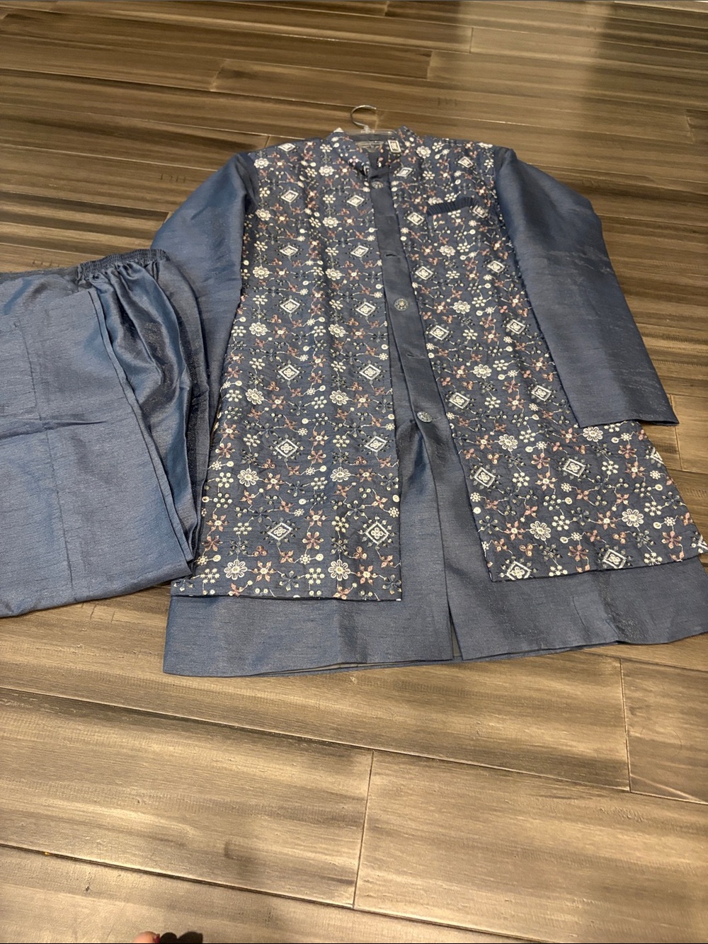 Mens Gray Floral Nehru Jacket Set